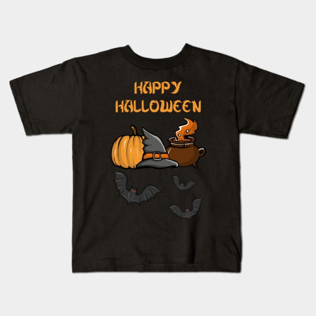 Happy Halloween Design Kids T-Shirt by Daria Popkova